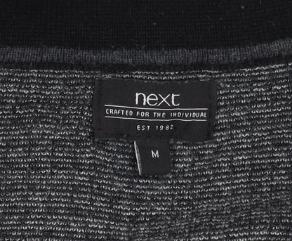 Next Men's Black Geometric Polo, Medium, Cotton, Long Sleeve