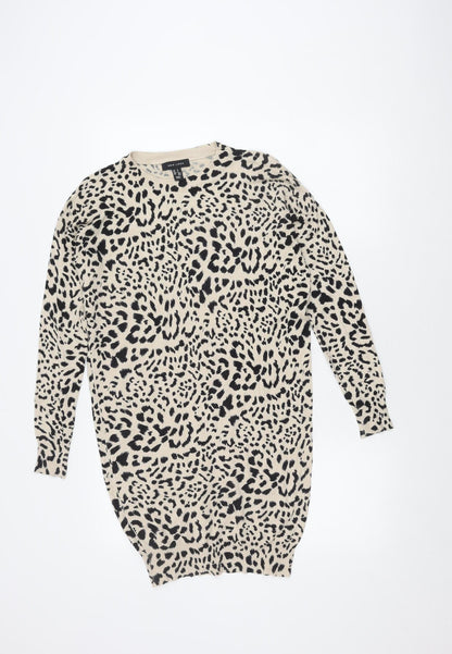 New Look Women's Beige Black Animal Print Knit Dress S