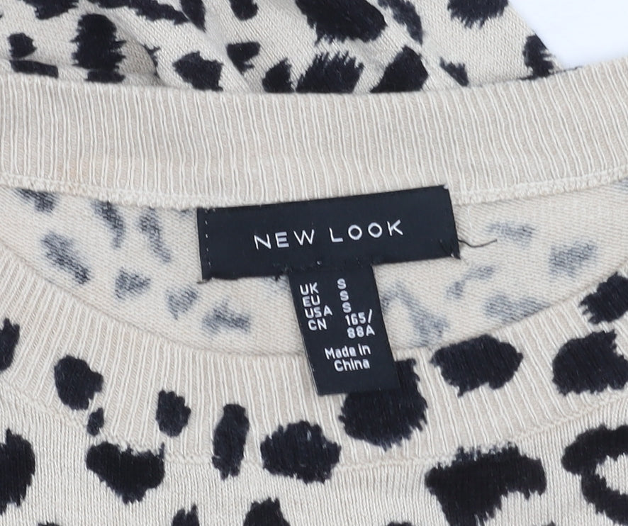 New Look Women's Beige Black Animal Print Knit Dress S