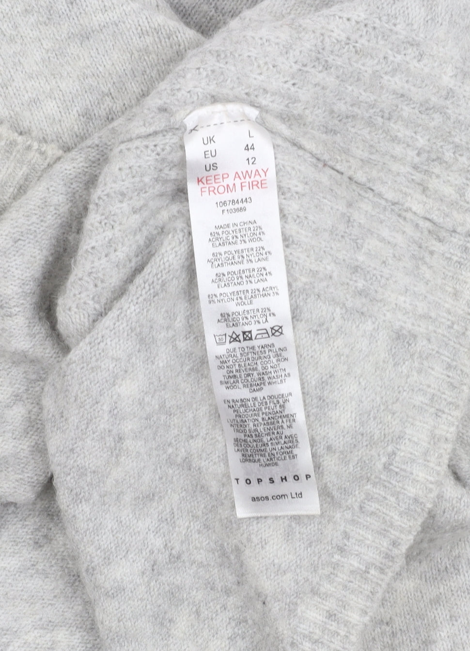 Womens UK Size L Topshop Grey  Jumper