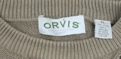 Orvis Men's Beige Cable-Knit Pullover XL
