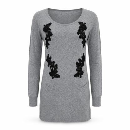 Next Women's Grey Jumper Dress Size 8 with Embroidery