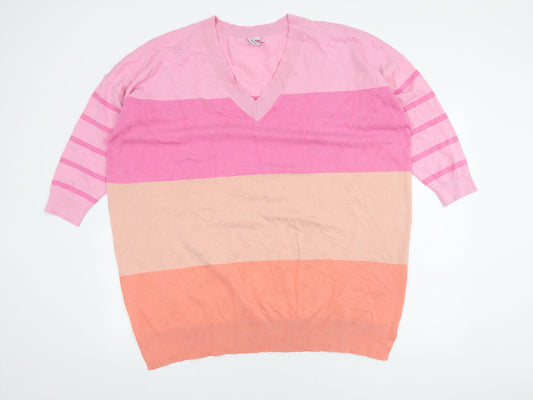 CAPSULE Women's Pink V-Neck Pullover Jumper 28/30