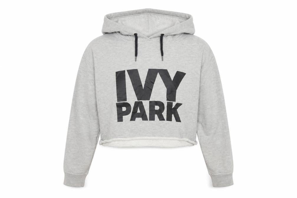 Front view of Ivy Park Women's Grey Cropped Hoodie - Medium