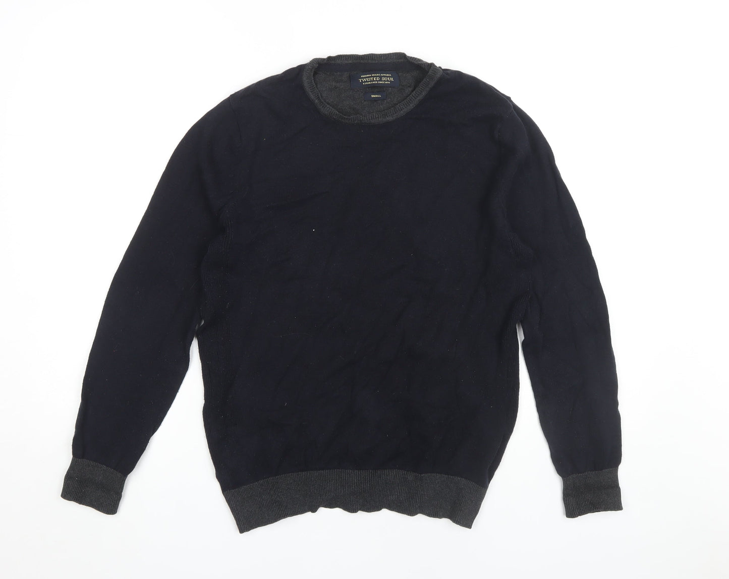 Twisted Soul Men's Black Cotton Pullover Jumper Small