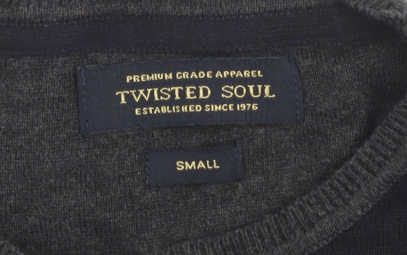 Twisted Soul Men's Black Cotton Pullover Jumper Small