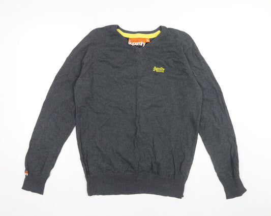 Superdry Men's Grey Cotton Pullover Jumper L