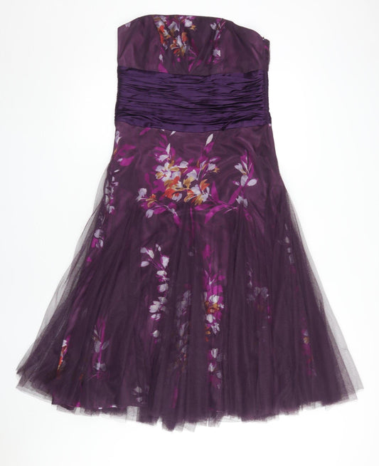 Monsoon Women's Purple Floral A-Line Midi Dress Size 12