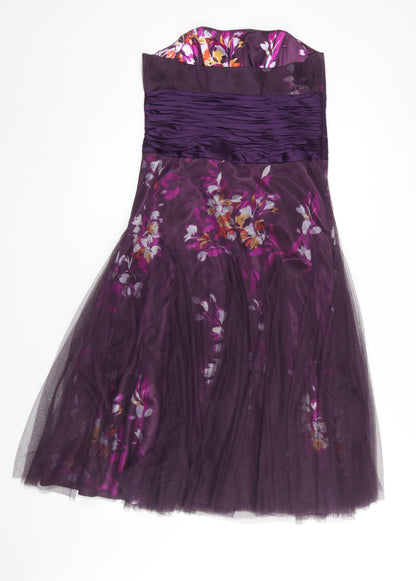 Monsoon Women's Purple Floral A-Line Midi Dress Size 12