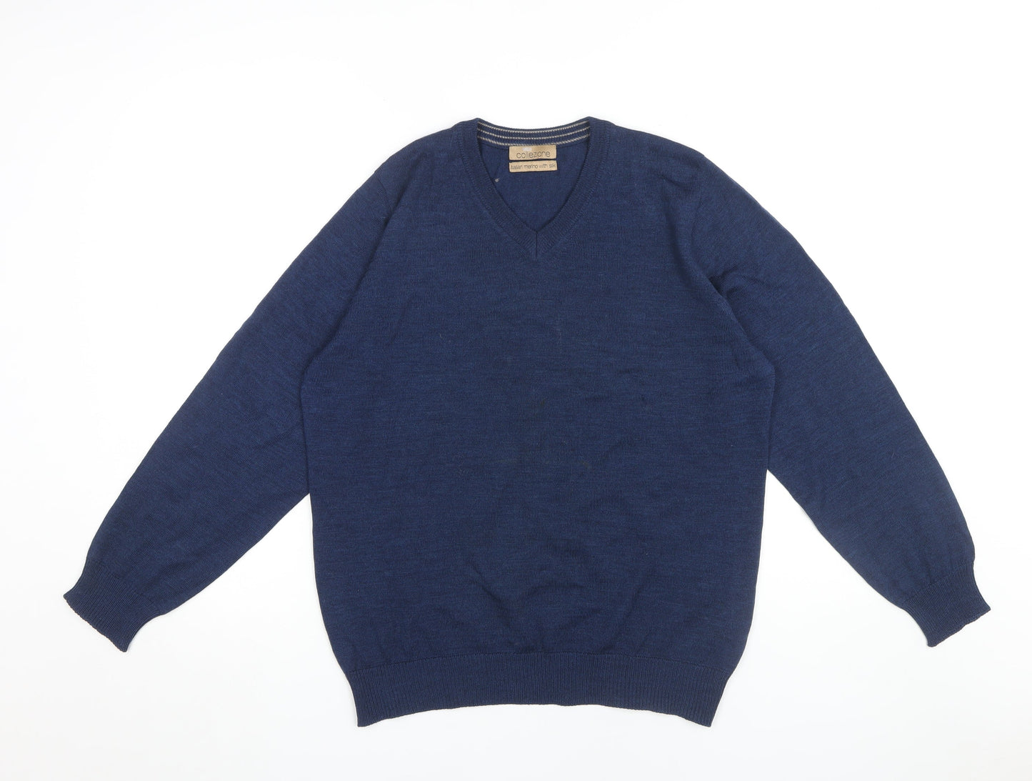 Marks and Spencer Men's Blue Medium V-Neck Wool Jumper