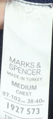 Marks and Spencer Men's Blue Medium V-Neck Wool Jumper