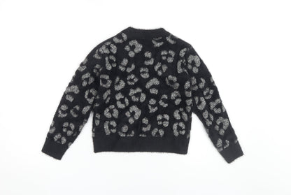 Next Girls Black Animal Print Pullover Jumper, 7 Years