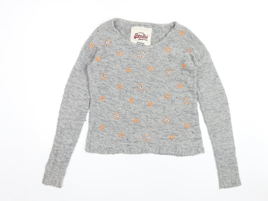 Womens UK Size M Superdry Grey Pullover Jumper