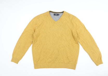 Maine Men's Yellow V-Neck Jumper, Large, Cotton