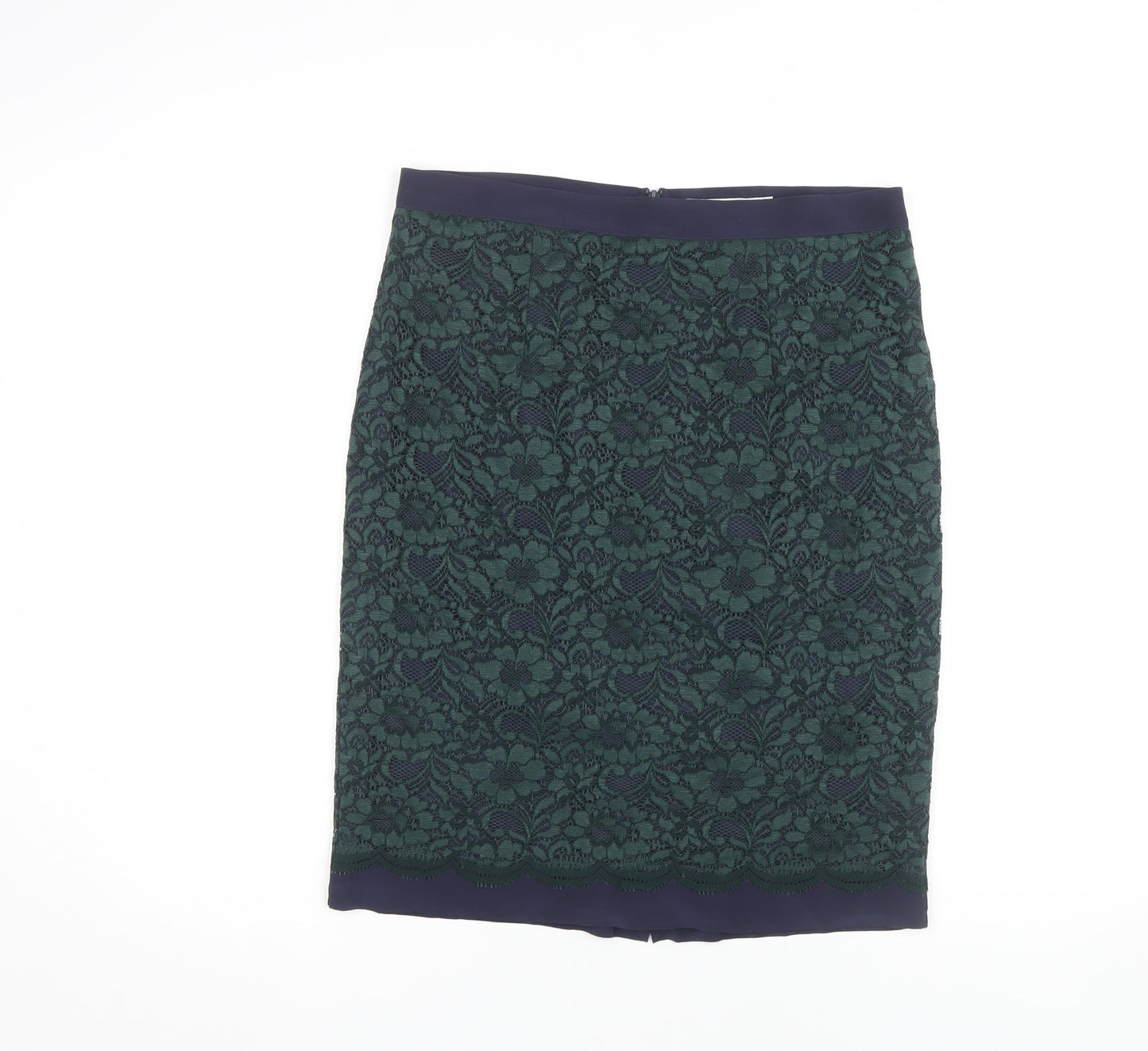 Boden Women's Green Pencil Skirt - Size 12, Elegant Floral Design