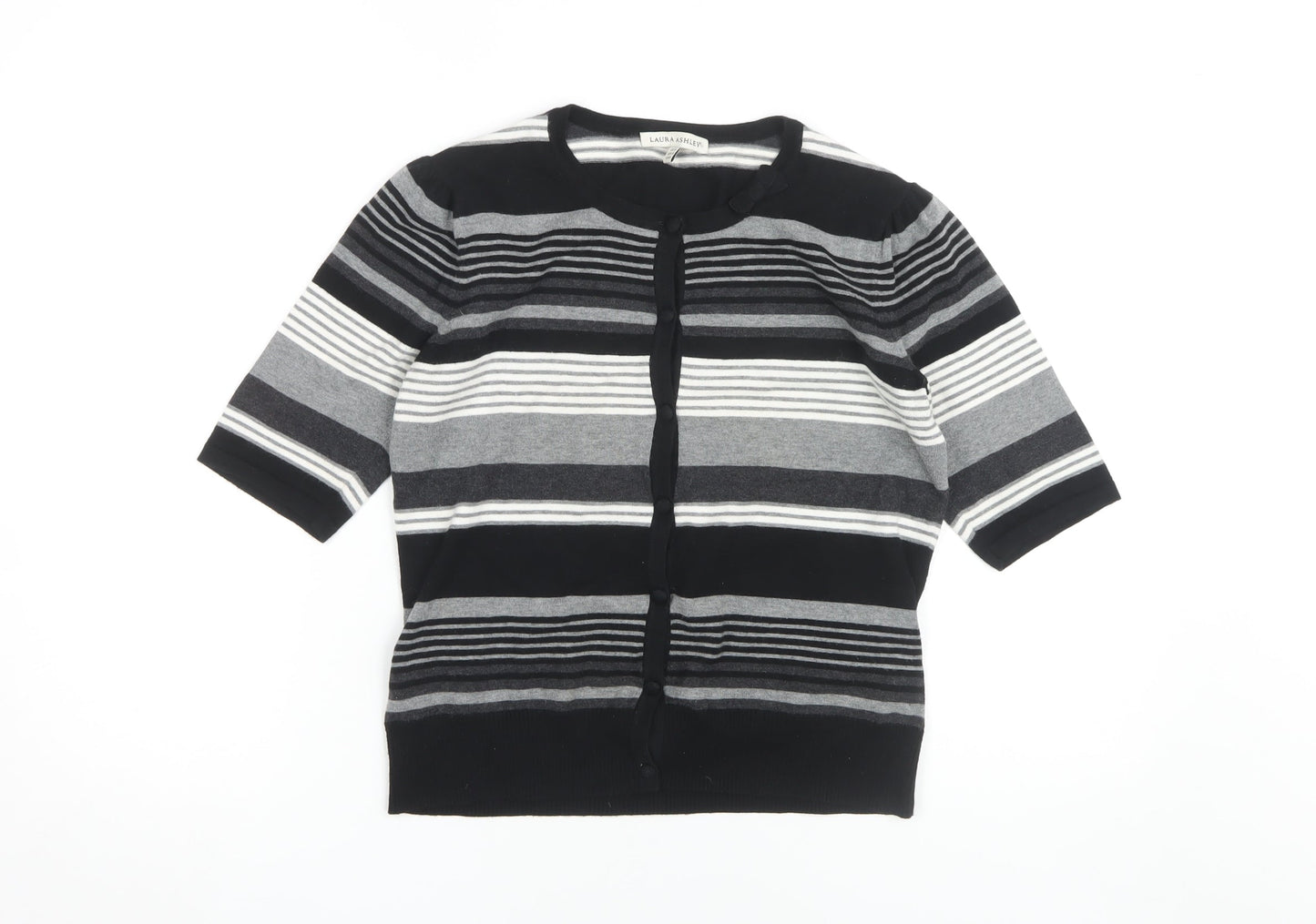 Laura Ashley Women's Cardigan, Size 10, Black, Striped Knit
