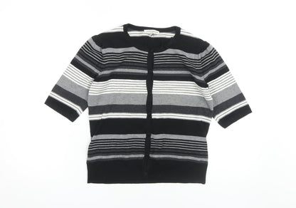 Laura Ashley Women's Cardigan, Size 10, Black, Striped Knit