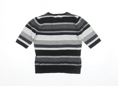 Laura Ashley Women's Cardigan, Size 10, Black, Striped Knit