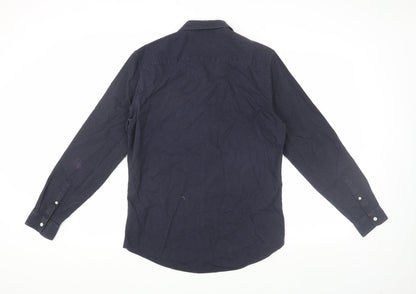 Topman Men's Slim Fit Blue Long Sleeve Shirt M