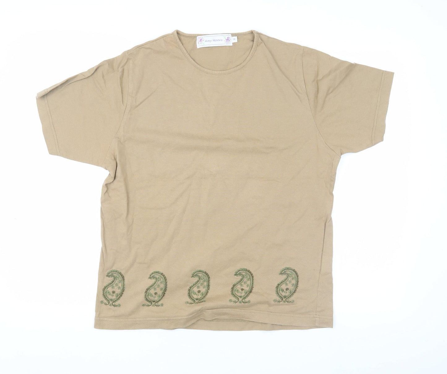 Amy Moore Women's Beige Embroidered T-Shirt, M