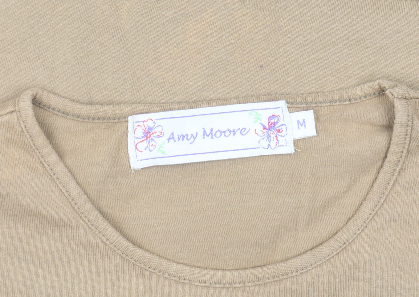 Amy Moore Women's Beige Embroidered T-Shirt, M
