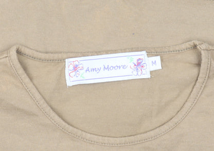 Amy Moore Women's Beige Embroidered T-Shirt, M