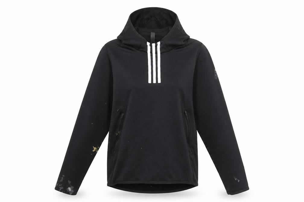 Front view of Adidas unisex black track jacket - hooded, size S