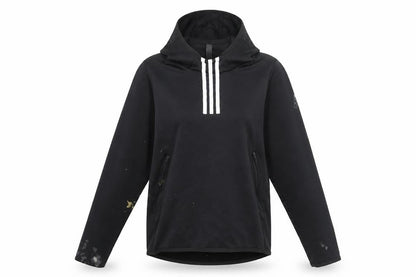 Front view of Adidas unisex black track jacket - hooded, size S