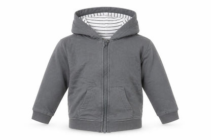 Front view of John Lewis unisex grey hoodie jacket 9-12 months with pockets