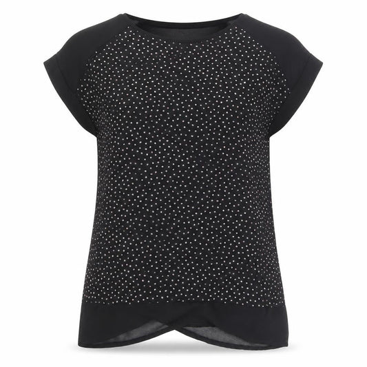 Front view of Roman Black Sequin Women's Top, size 10, with Short Sleeves