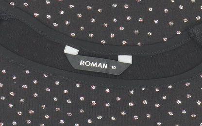 Roman Black Sequin Women's Top Size 10 with Short Sleeves