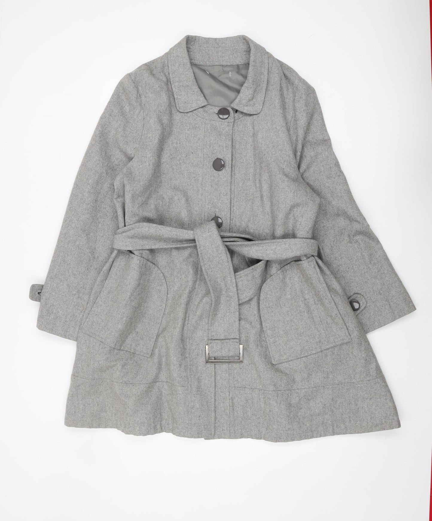 Ethel Austin Grey Belted Wool Trench Coat Women Size 18