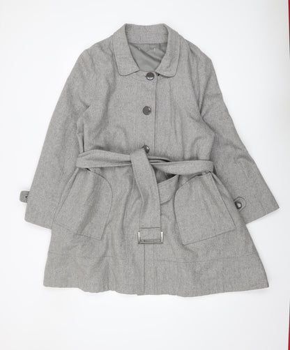 Ethel Austin Grey Belted Wool Trench Coat Women Size 18
