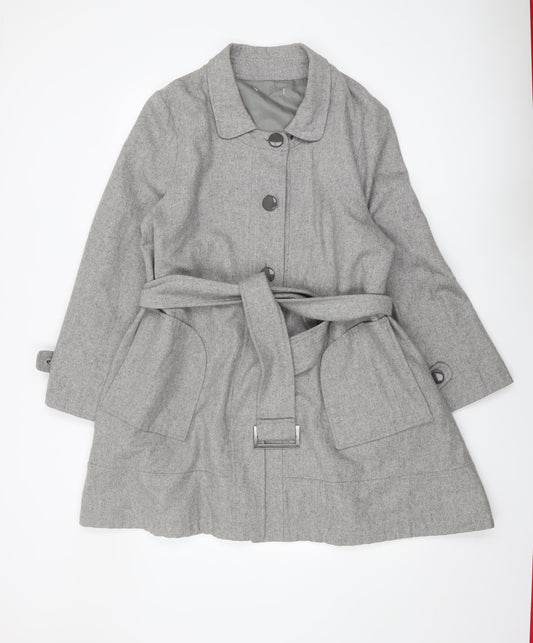 Ethel Austin Grey Belted Wool Trench Coat Women Size 18
