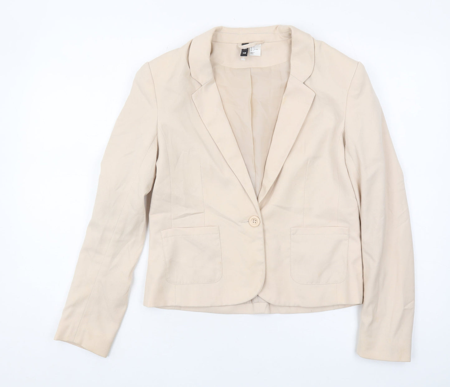 H&M Womens Beige Blazer 10 Single-Breasted Notch Lapel