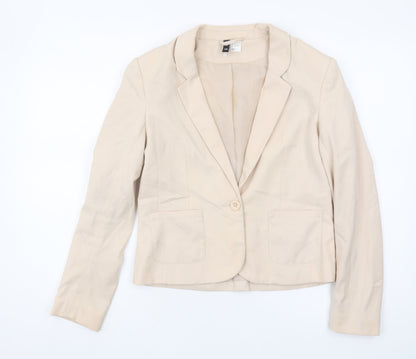 H&M Womens Beige Blazer 10 Single-Breasted Notch Lapel