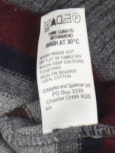 Marks & Spencer Men's Grey Striped V-Neck Jumper, M