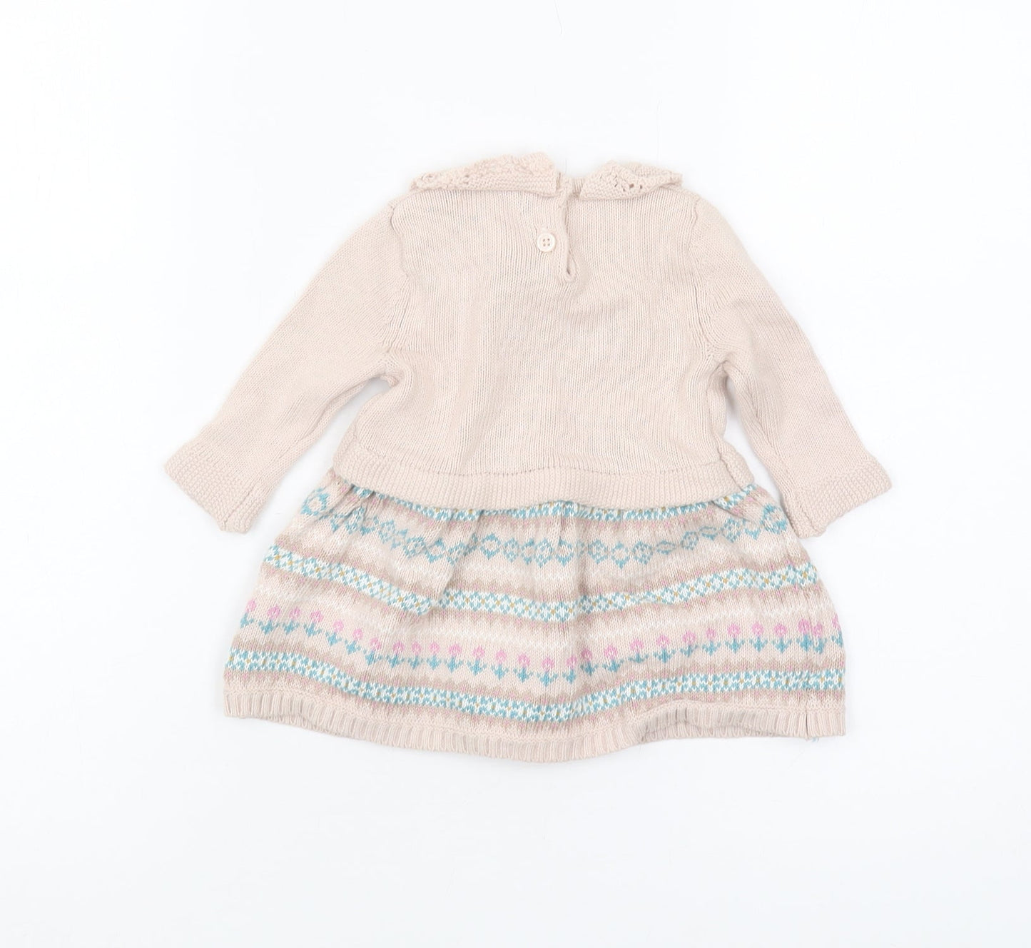 Maggie & Zoe Girls Beige Knit Dress, 0-3 Months with Bow Detail