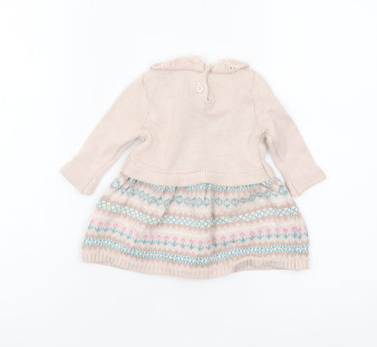 Maggie & Zoe Girls Beige Knit Dress, 0-3 Months with Bow Detail