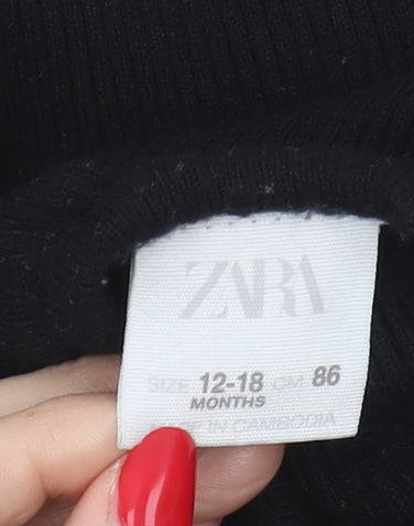 Zara Unisex Baby Black Collared Jumper, 12-18 Months