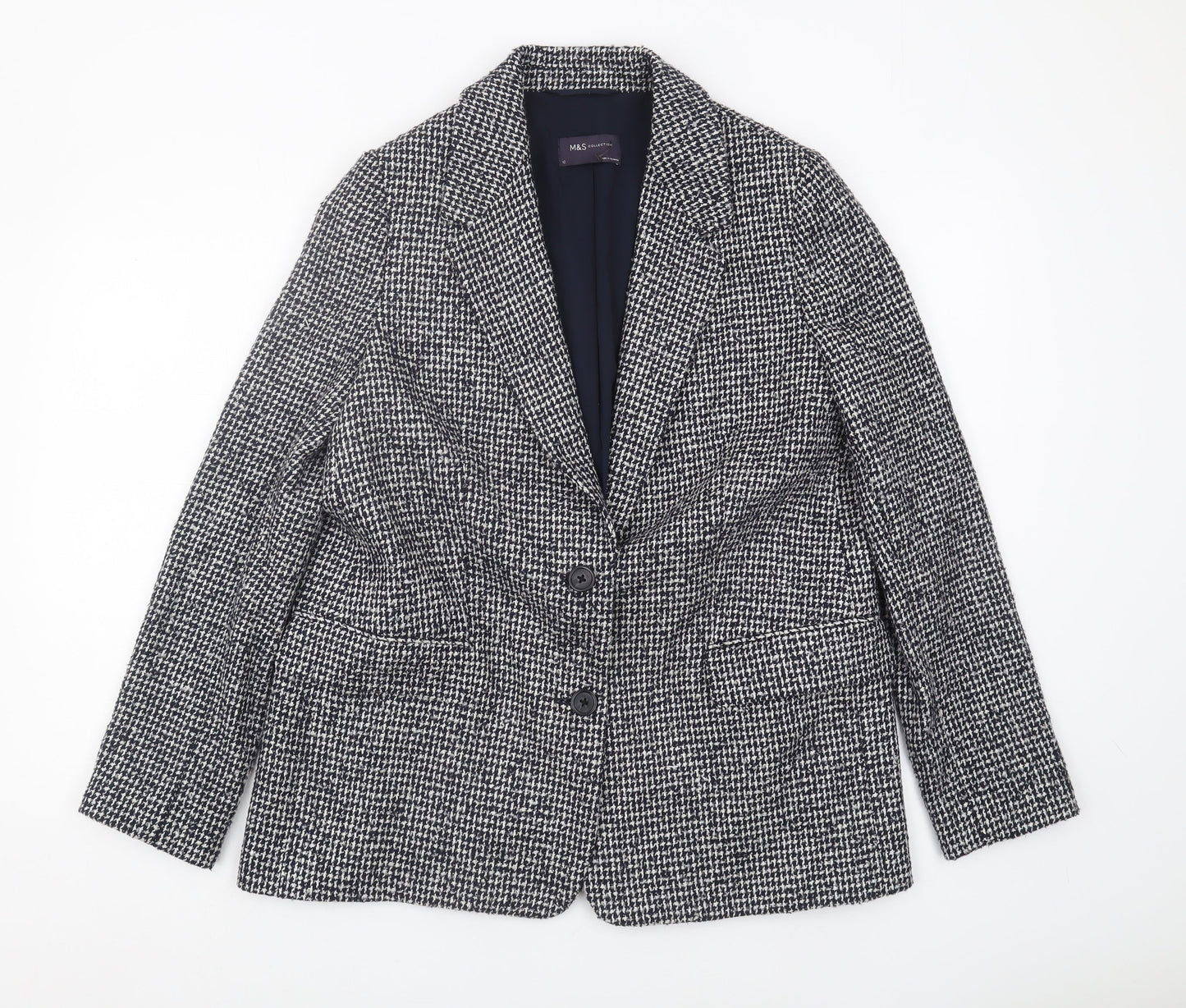 Marks and Spencer Women's Black Houndstooth Blazer Size 12