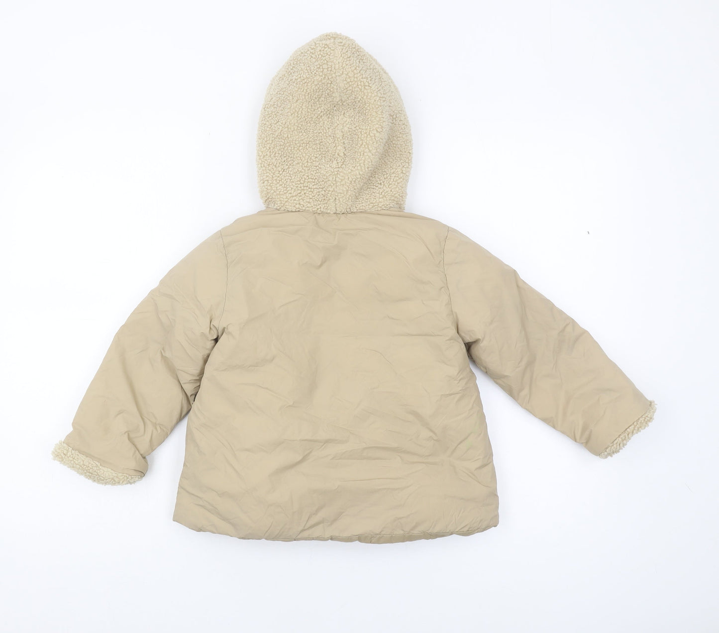 Zara Girls Beige Puffer Jacket 3-4 Years Hooded Snap Closure
