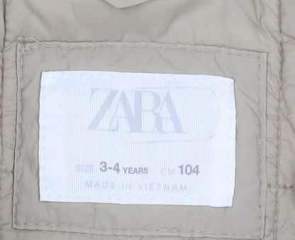 Zara Girls Beige Puffer Jacket 3-4 Years Hooded Snap Closure
