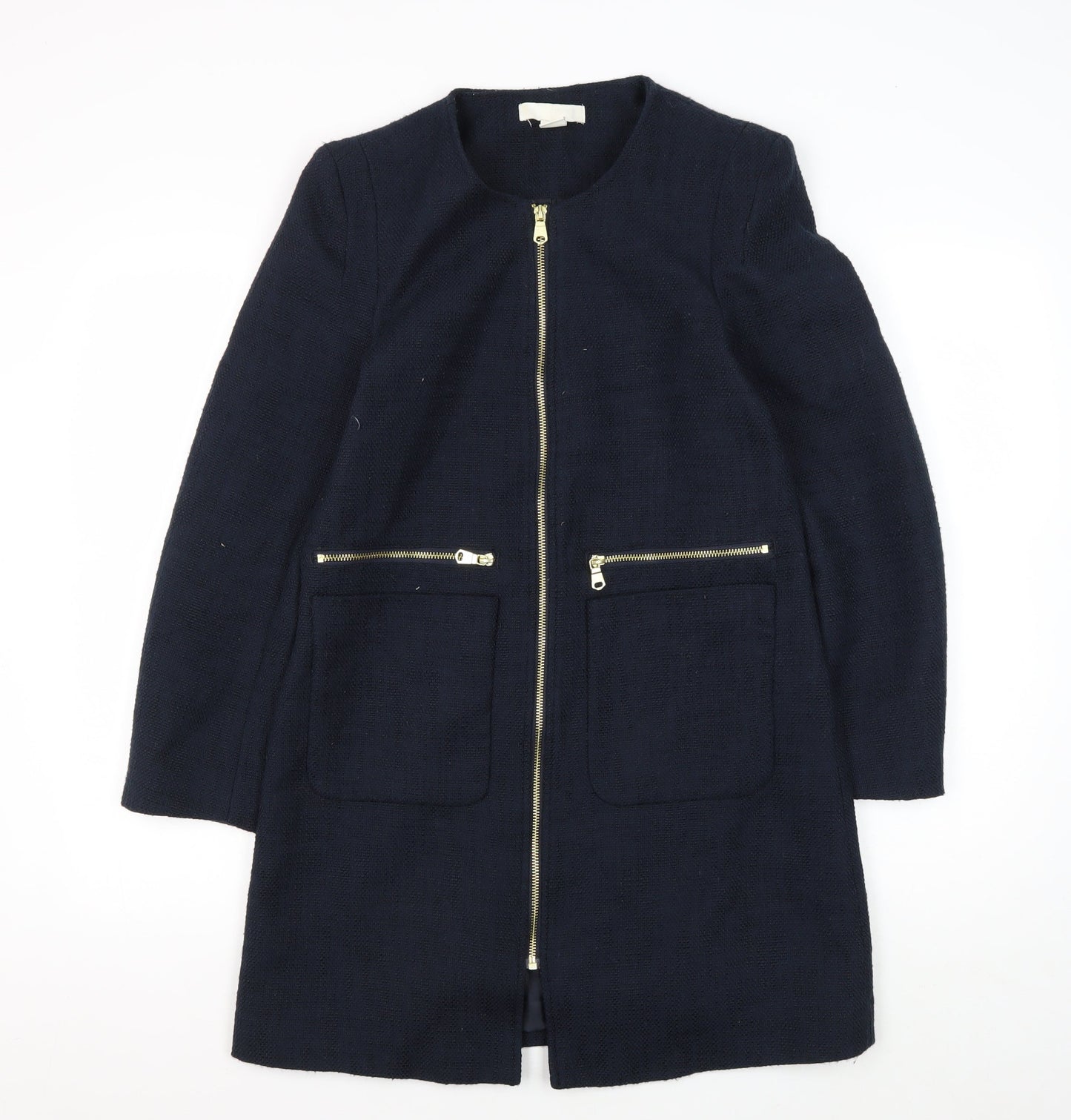 H&M Women's Blue Blazer, Size 10, Regular Fit, Zip Closure