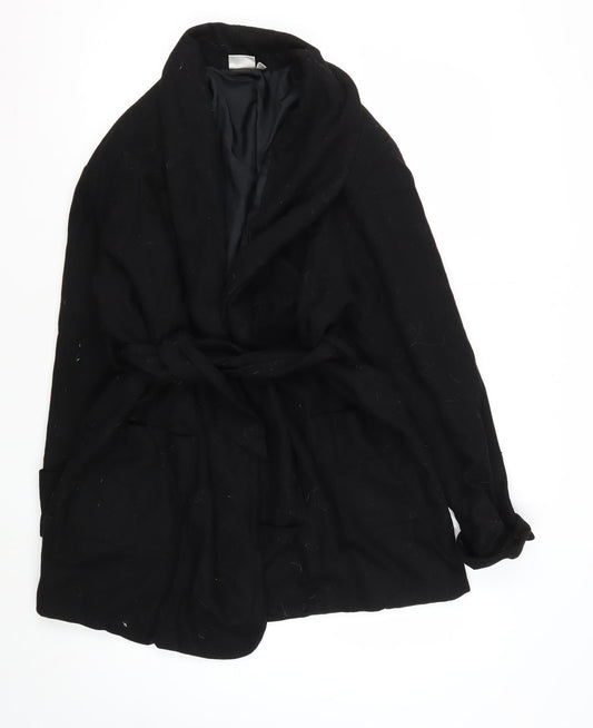 East Women's Black Belted Wool Coatigan Size 12