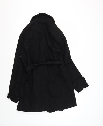 East Women's Black Belted Wool Coatigan Size 12
