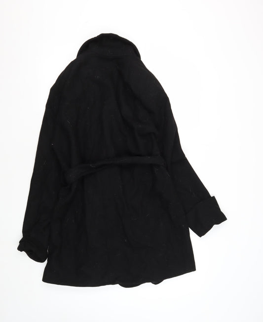 East Women's Black Belted Wool Coatigan Size 12