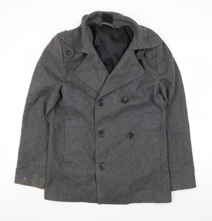 Mens UK Size S Topman Grey Pea Coat