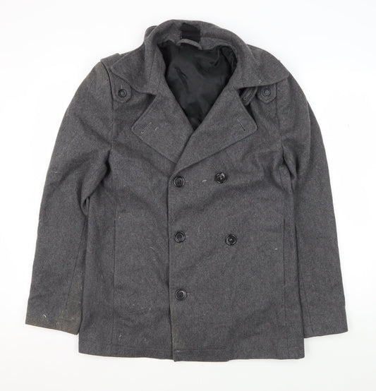 Mens UK Size S Topman Grey Pea Coat