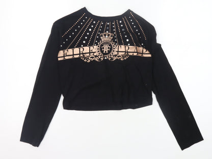 Firetrap Girls Black Cropped T-Shirt 9-10 Yrs Studded Graphic